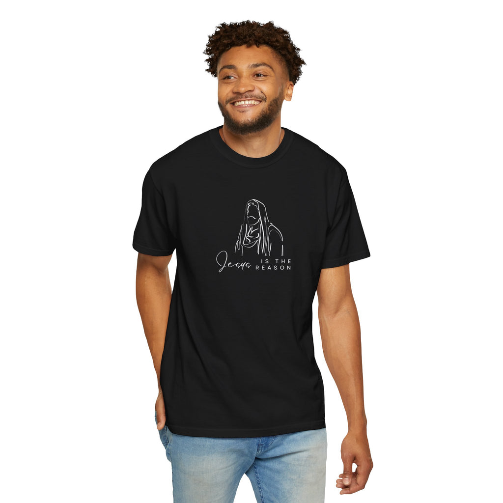 "JESUS IS THE REASON" W/ JESUS SKETCH Unisex Garment-Dyed T-Shirt