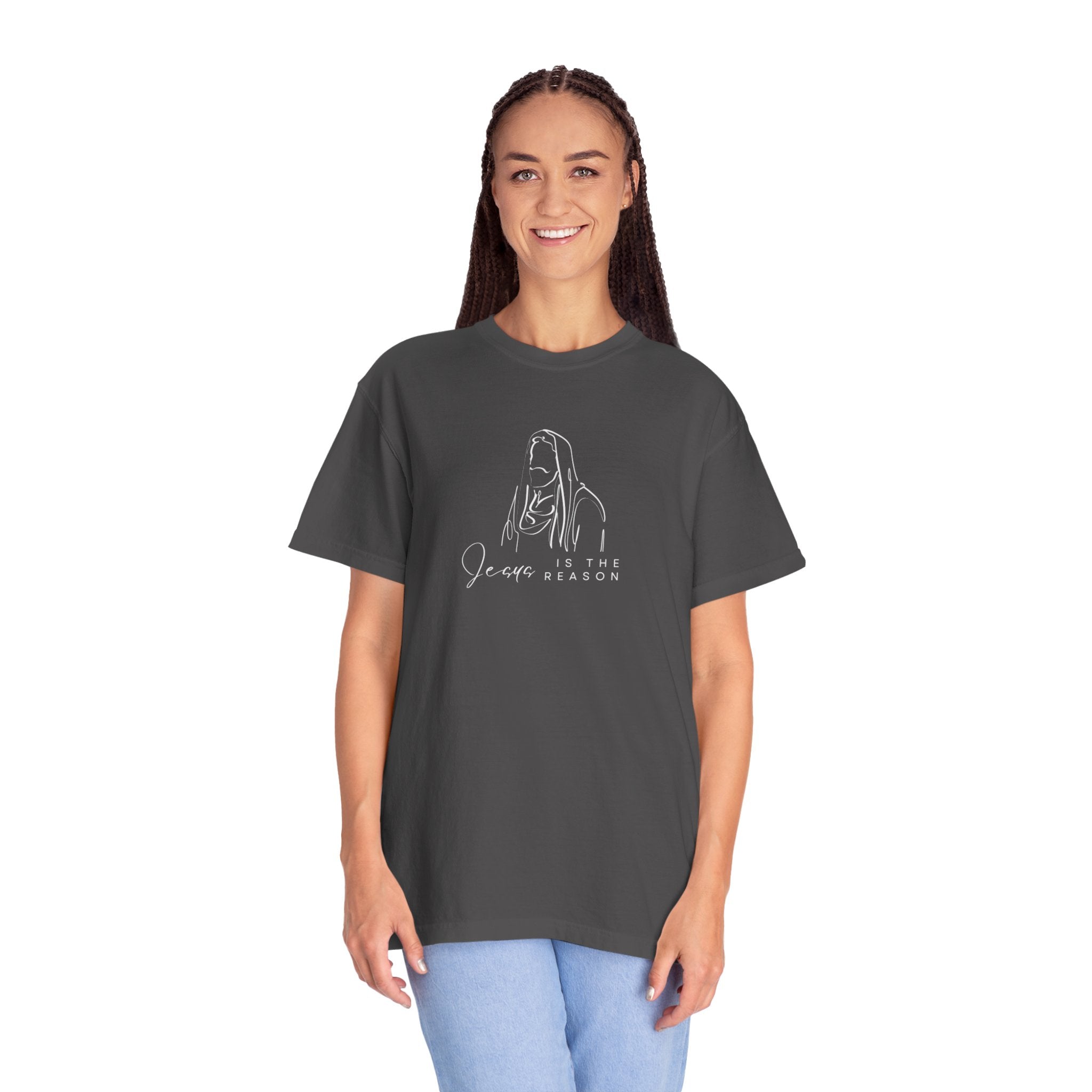 "JESUS IS THE REASON" W/ JESUS SKETCH Unisex Garment-Dyed T-Shirt