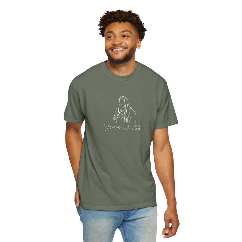 "JESUS IS THE REASON" W/ JESUS SKETCH Unisex Garment-Dyed T-Shirt