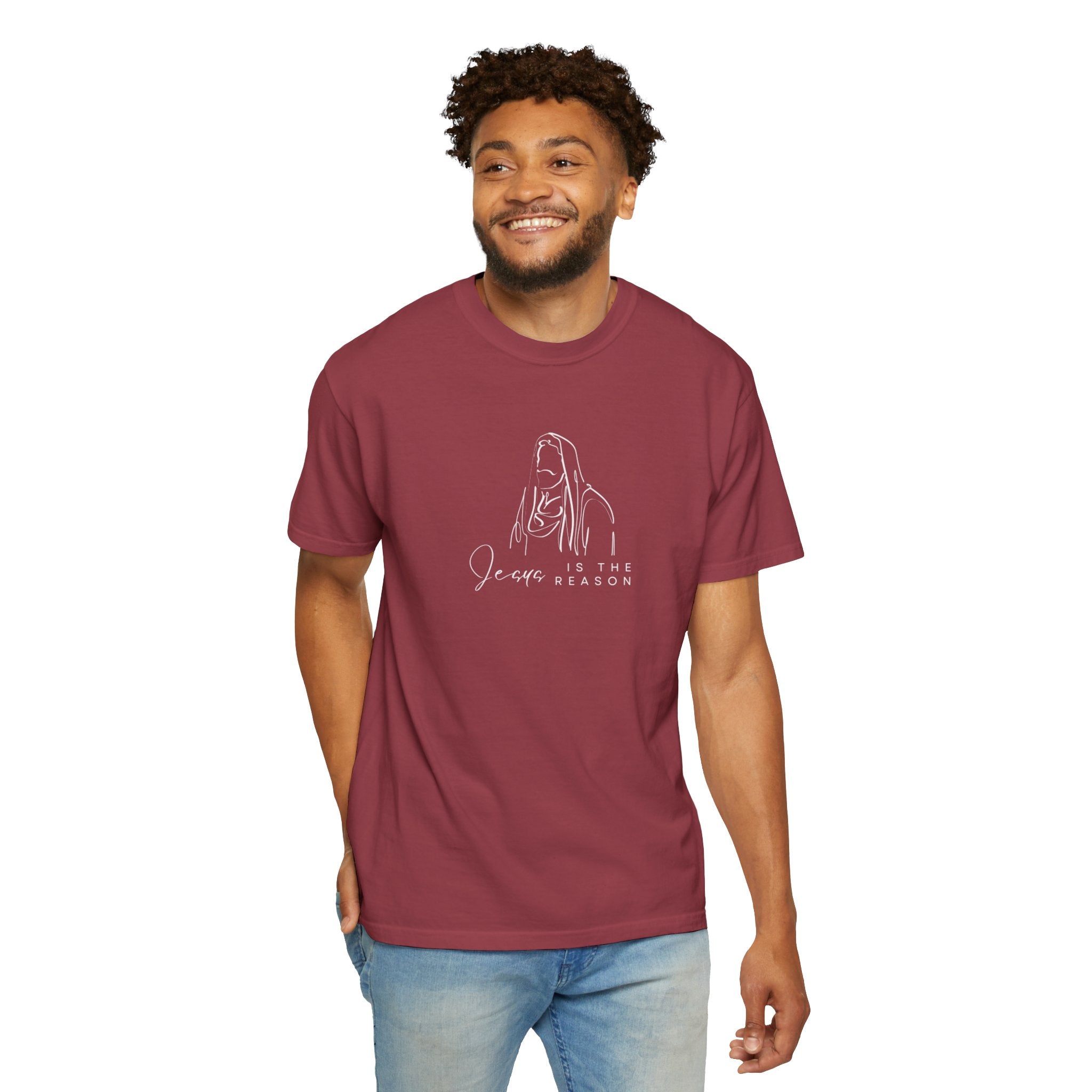 "JESUS IS THE REASON" W/ JESUS SKETCH Unisex Garment-Dyed T-Shirt