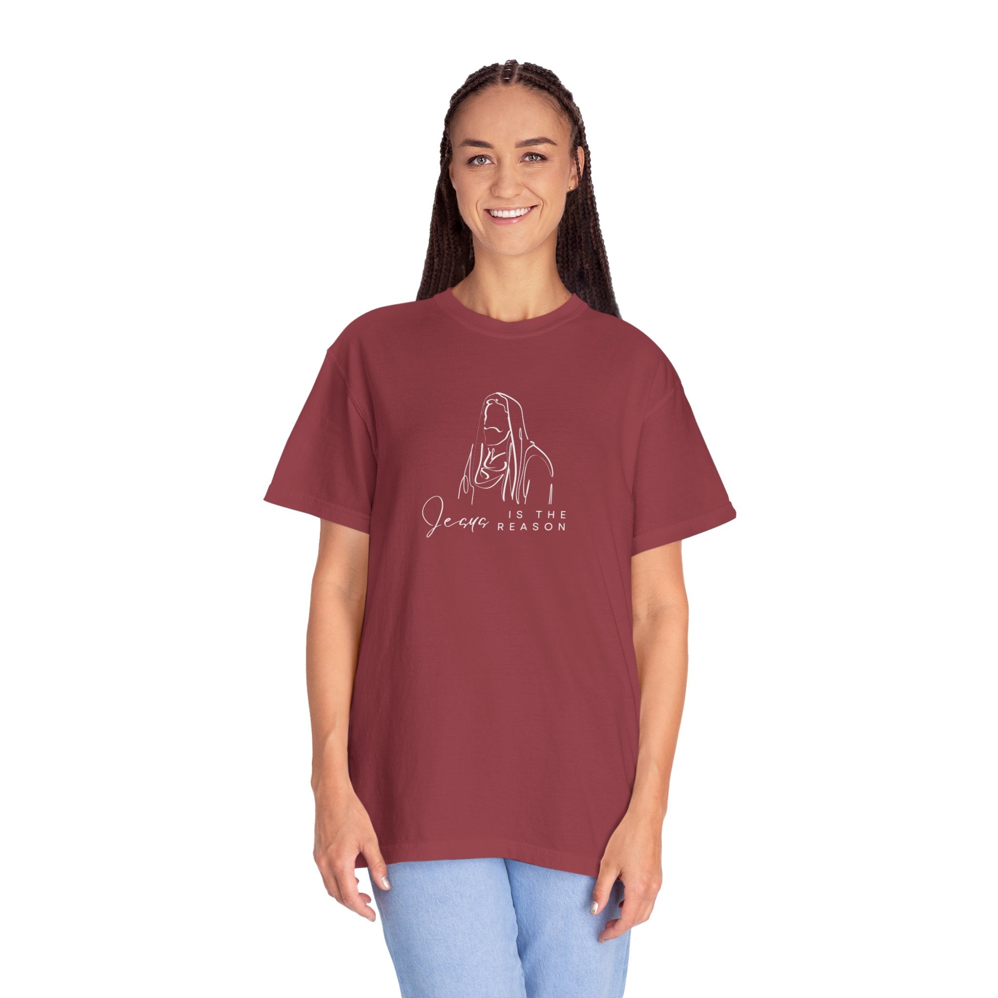 "JESUS IS THE REASON" W/ JESUS SKETCH Unisex Garment-Dyed T-Shirt