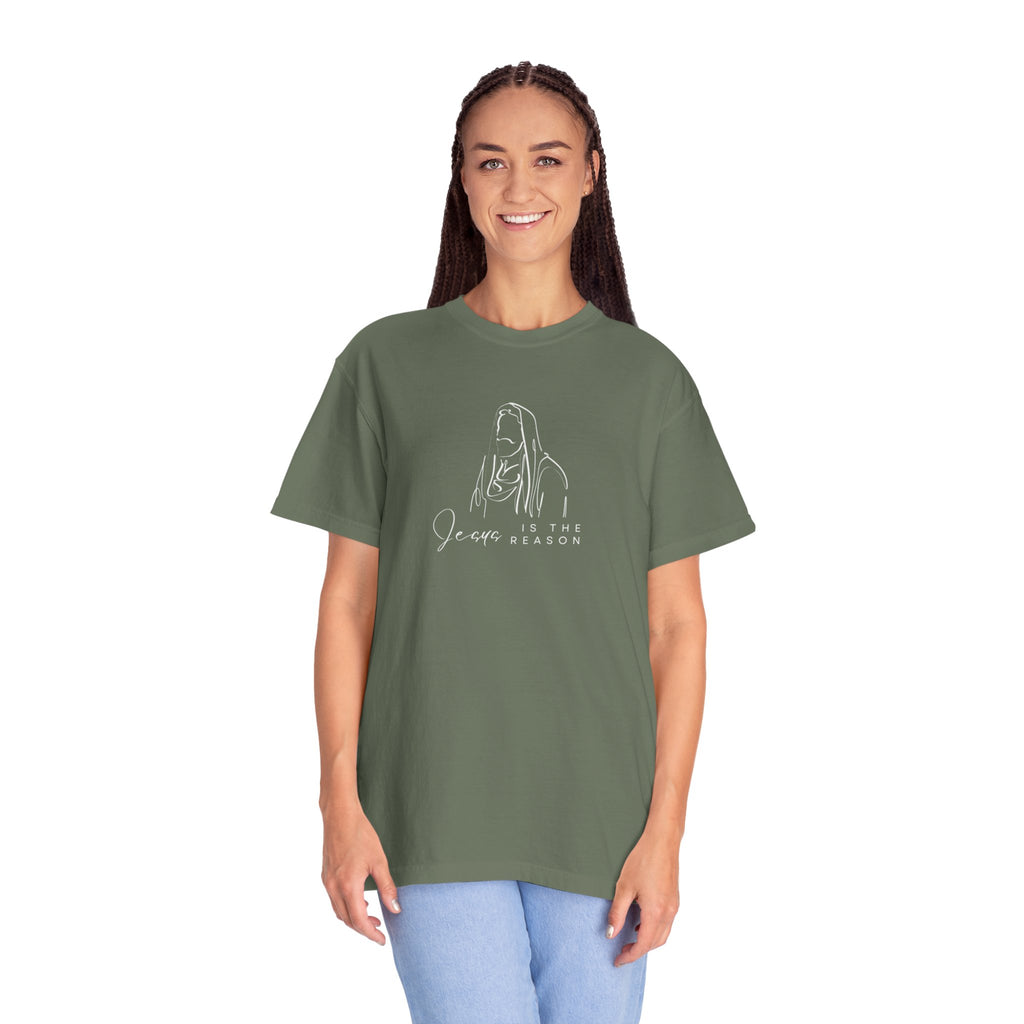 "JESUS IS THE REASON" W/ JESUS SKETCH Unisex Garment-Dyed T-Shirt