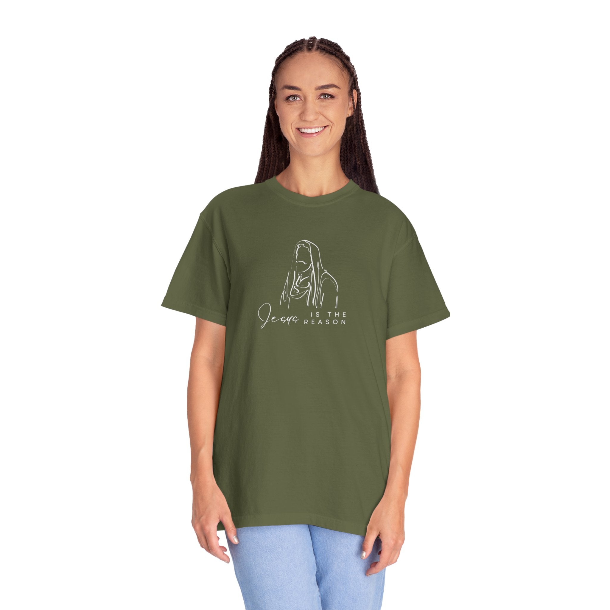 "JESUS IS THE REASON" W/ JESUS SKETCH Unisex Garment-Dyed T-Shirt