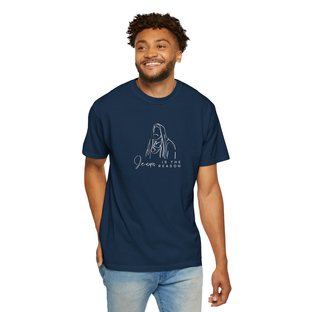"JESUS IS THE REASON" W/ JESUS SKETCH Unisex Garment-Dyed T-Shirt