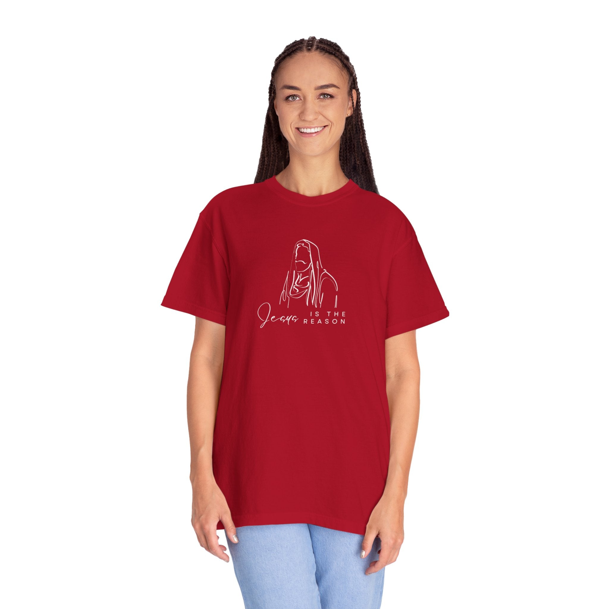"JESUS IS THE REASON" W/ JESUS SKETCH Unisex Garment-Dyed T-Shirt